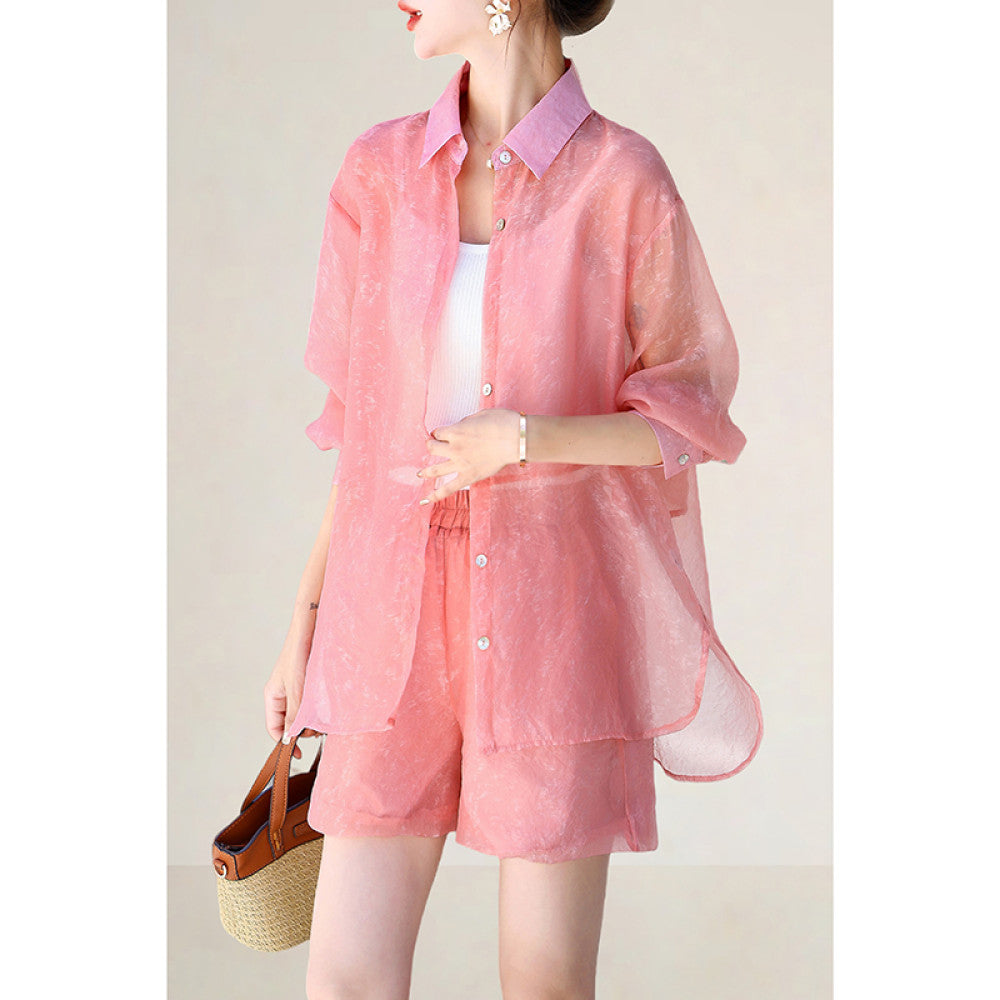 Women s leisure lazy style suit a complete set of summer wear 2025 new slightly fat unique beautiful three piece suit thin image 20