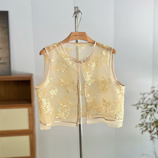 ASAYA4686 – Golden Bloom Sheer Vest ✨🌼