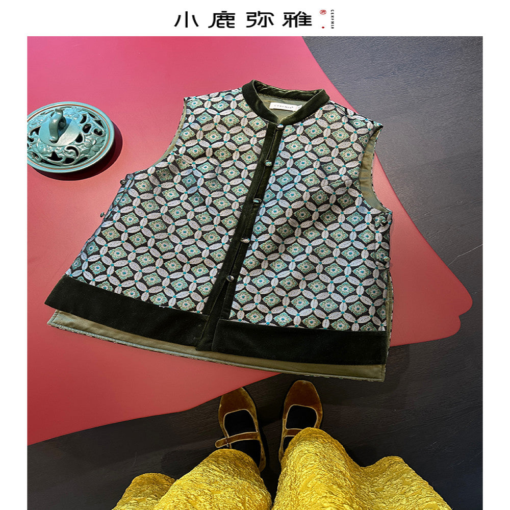 Xiaolu Miya Bao Xiang series new Chinese style velvet double breasted spliced quilted vest autumn and winter image 1