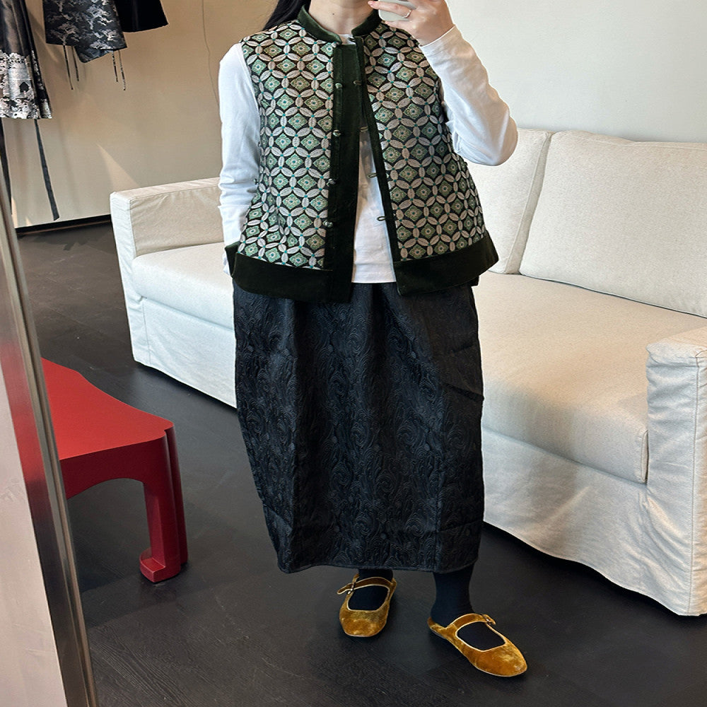 Xiaolu Miya Bao Xiang series new Chinese style velvet double breasted spliced quilted vest autumn and winter image 5