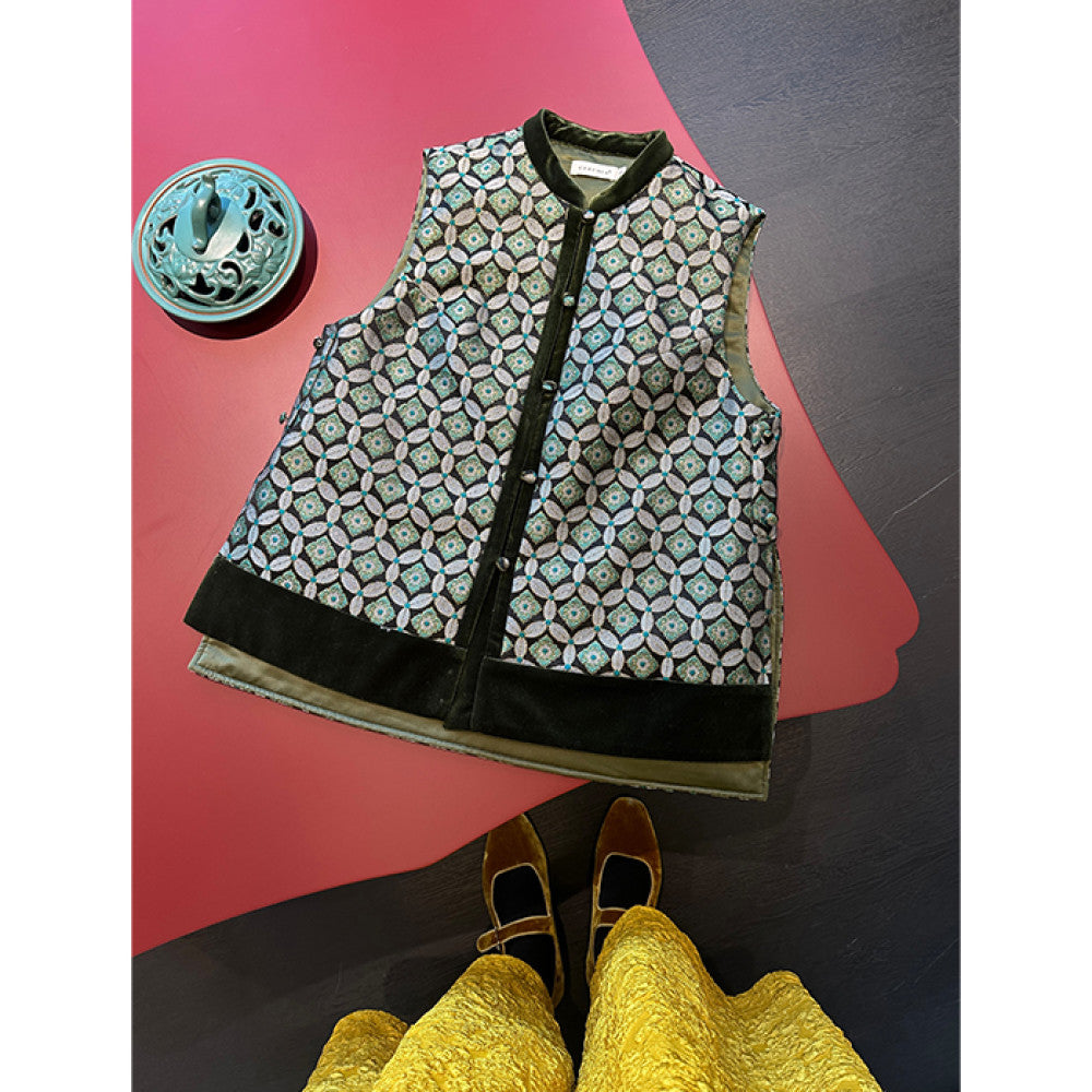 Xiaolu Miya Bao Xiang series new Chinese style velvet double breasted spliced quilted vest autumn and winter image 10