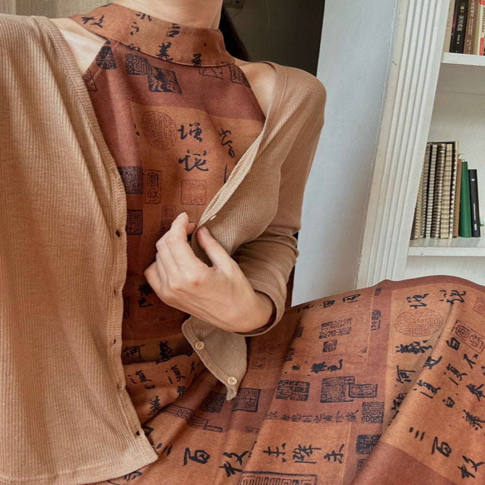 Srose Lantingxu design sense Zen retro dress new Chinese style improved cheongsam long skirt 2023 image 0