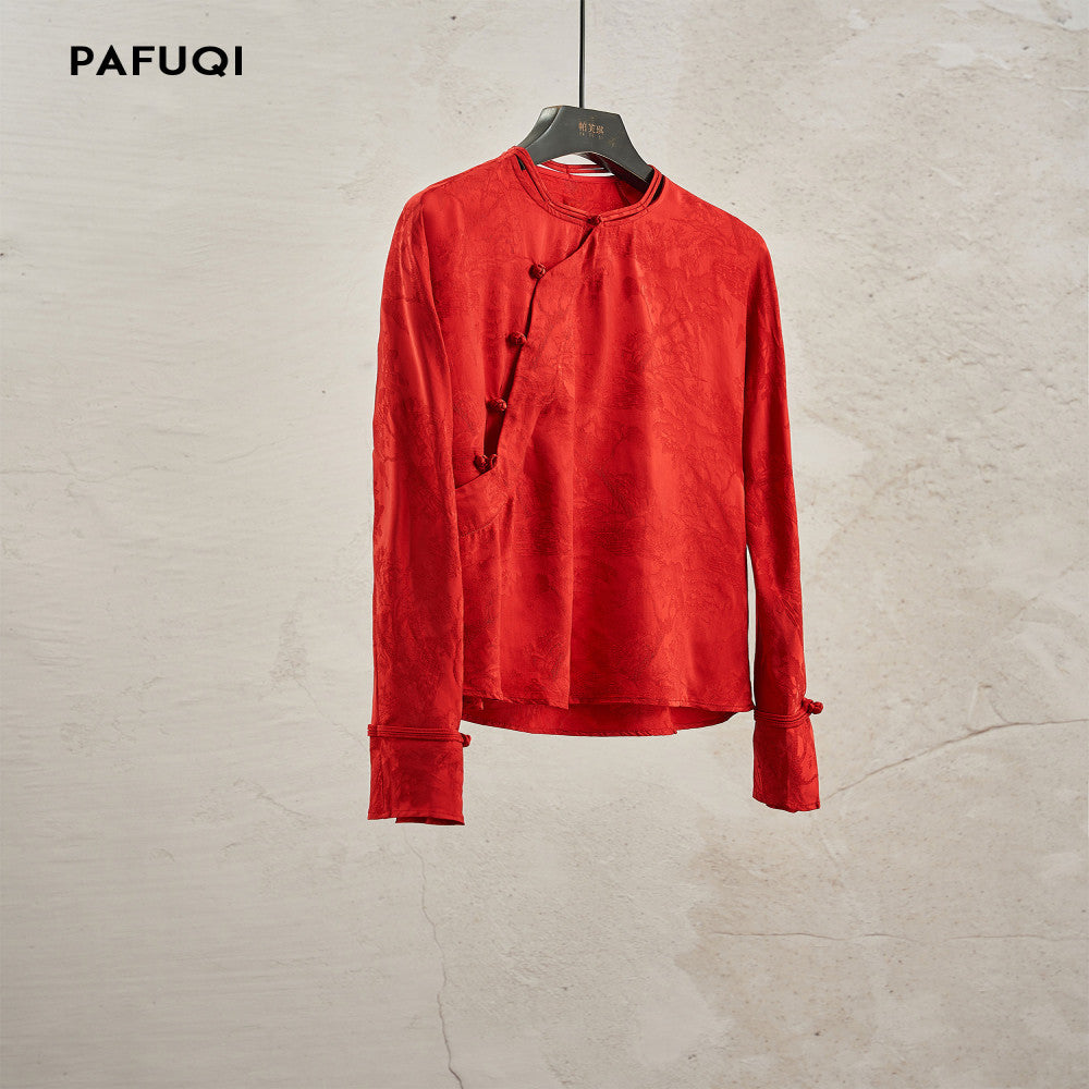 New Chinese style women s clothing 2025 new style early autumn outfit with high end jacquard satin acetate shirt half skirt set image 3