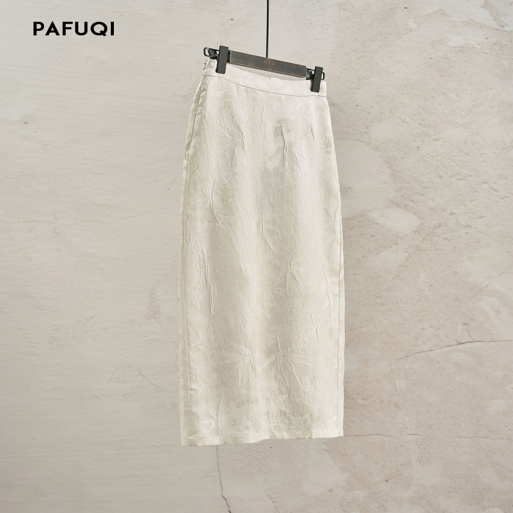 New Chinese style women s clothing 2025 new style early autumn outfit with high end jacquard satin acetate shirt half skirt set image 5