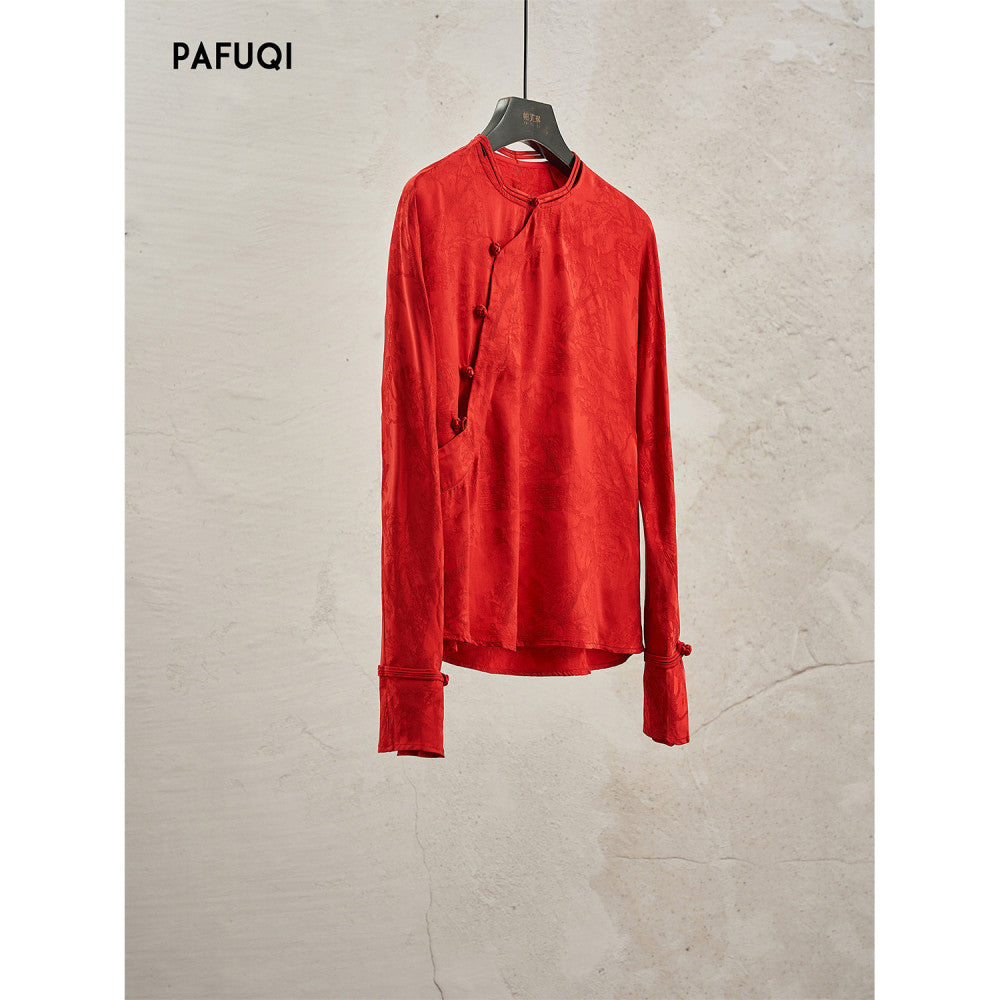 New Chinese style women s clothing 2025 new style early autumn outfit with high end jacquard satin acetate shirt half skirt set image 9