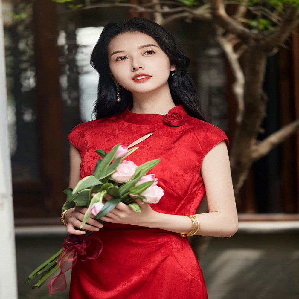 Suai Corolla New Chinese Retro Red Cheongsam Women s Summer New Style Engagement Certificate Toasting Dress Sleeveless image 12