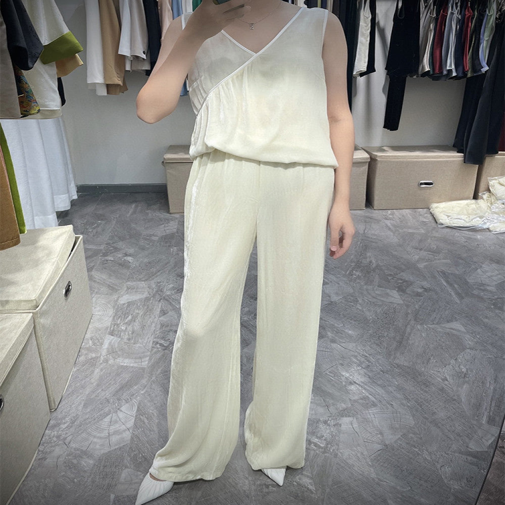 High end velvet pants for women fashionable silk velvet pants spring drape straight wide leg pants green velvet trousers image 20