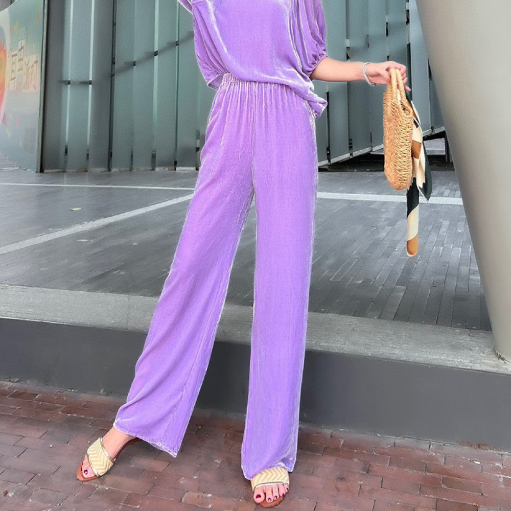 High end velvet pants for women fashionable silk velvet pants spring drape straight wide leg pants green velvet trousers image 78