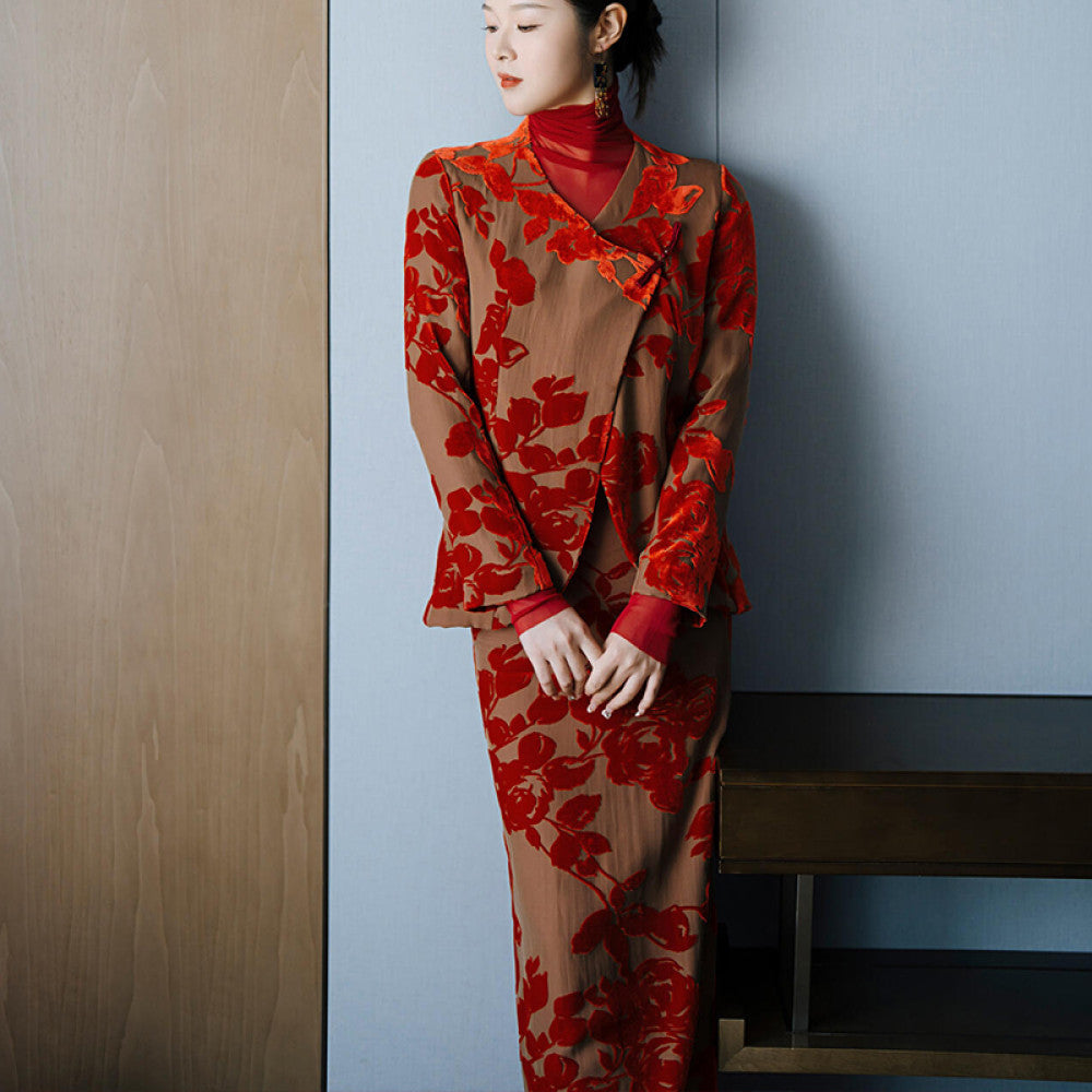 Morning gown female bride booking wedding new Chinese style coming out and returning home red toast dress party daily autumn and winter outfit set image 10