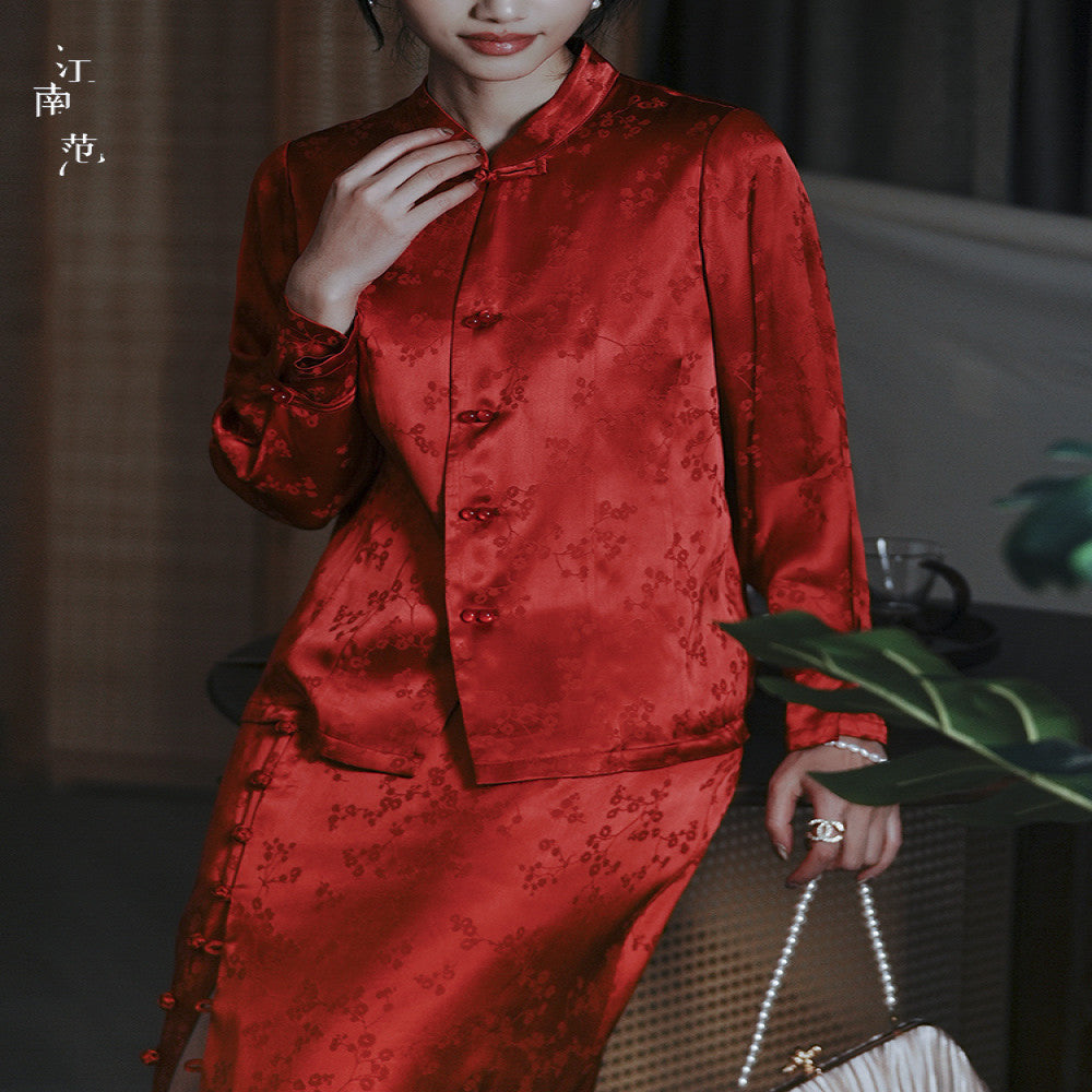 Jiangnan style red Tang suit top new Chinese style improved young style double breasted engagement toast dress can be worn as a small shirt at ordinary times image 0