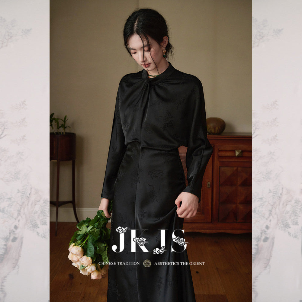 JKJS Qu Zhongren Satin feel dark jacquard new Chinese dress Spring and Autumn improved national style red skirt image 17