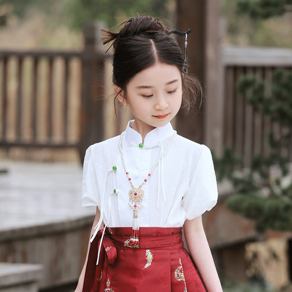 New Chinese style horse face skirt parent child outfit mother daughter Tang outfit Chinese style Hanfu 2025 new summer outfit set red image 19