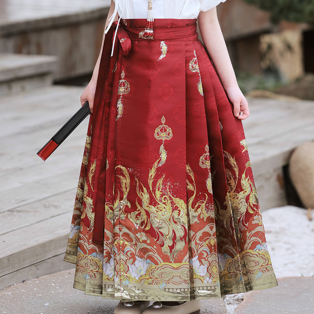 New Chinese style horse face skirt parent child outfit mother daughter Tang outfit Chinese style Hanfu 2025 new summer outfit set red image 23