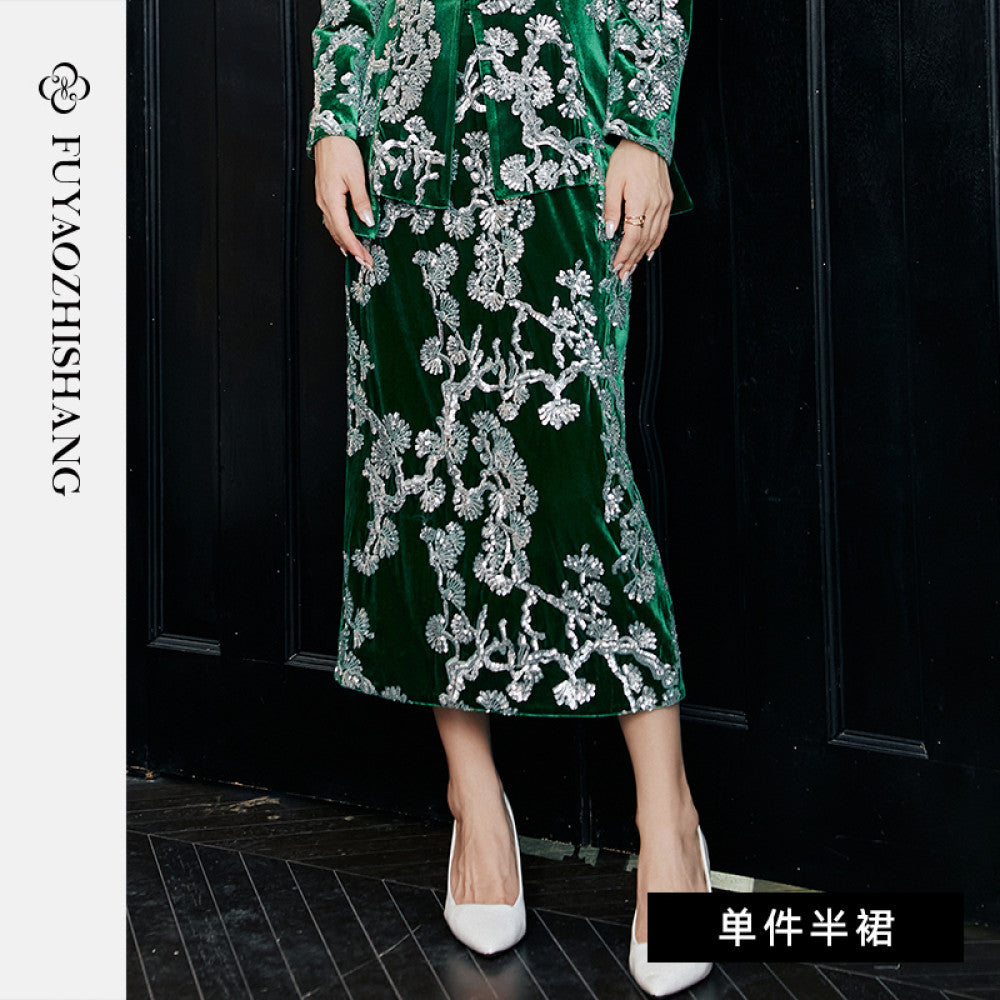 Customized Chinese style heavy beaded sequin suit light luxury velvet Tang suit No returns or exchanges image 21