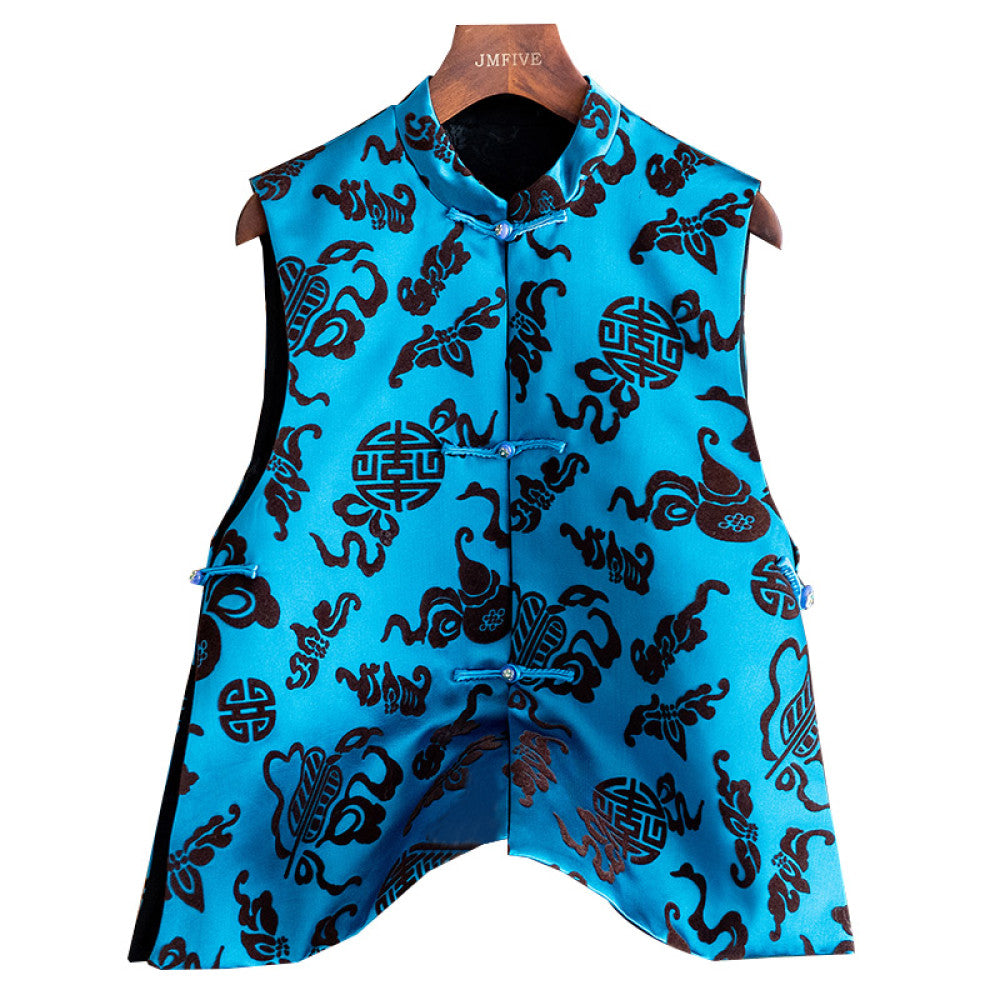 Flocking flower Chinese style red vest vest women 2025 autumn and winter new Chinese style stand collar beaded button vest women image 24