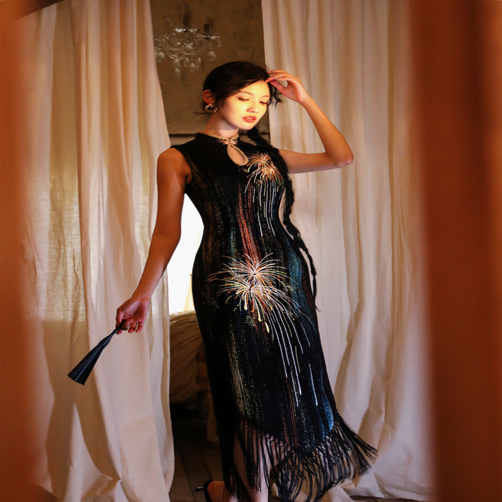 Four pounds homemade white day fireworks colorful woven chenille original fireworks embroidery tassel autumn and winter long sleeveless cheongsam image 9
