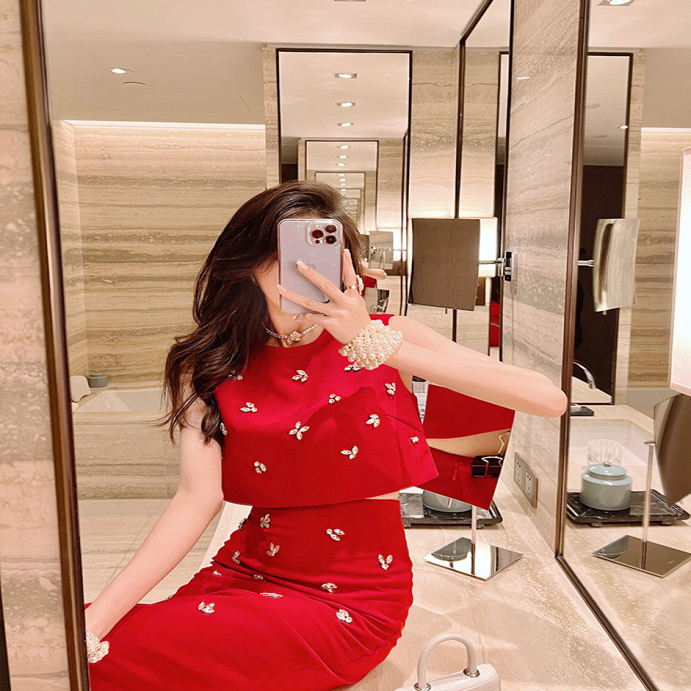 BETTER LS 2025 summer new style small red suit women s skirt lady temperament two piece suit image 1