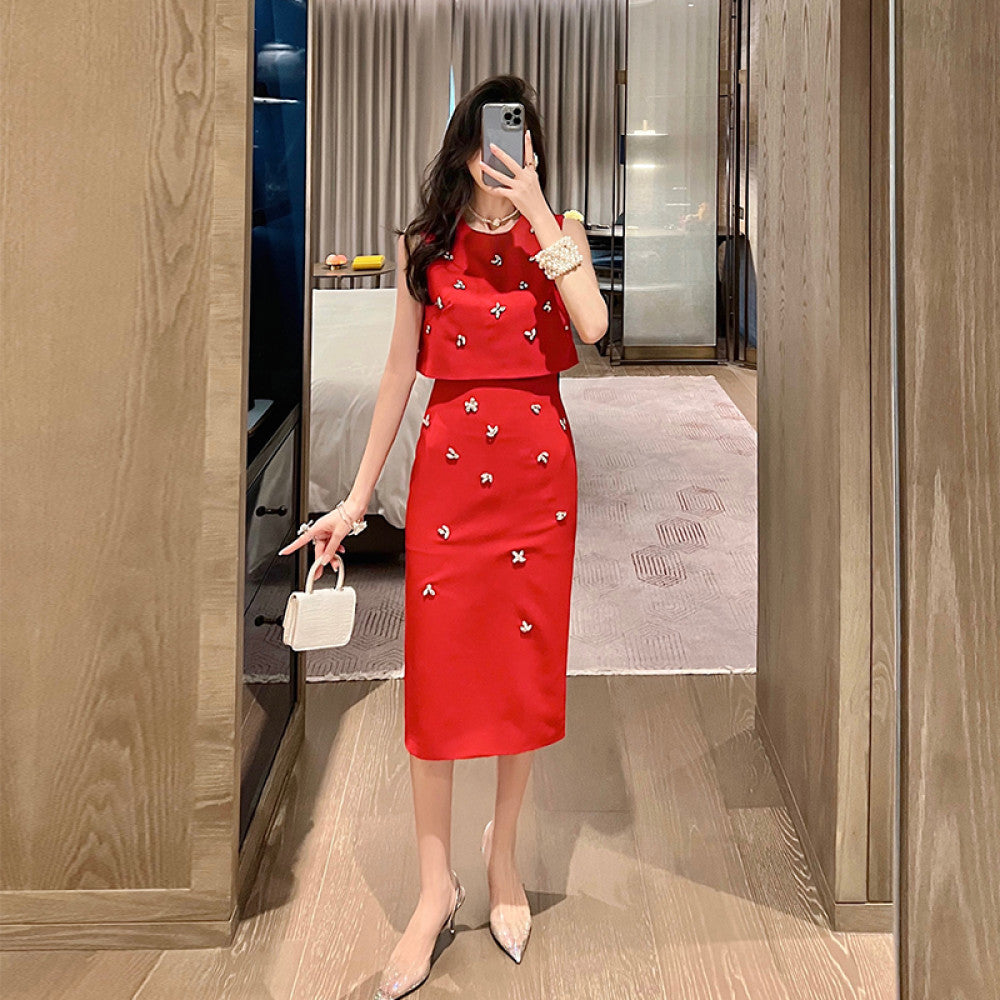 BETTER LS 2025 summer new style small red suit women s skirt lady temperament two piece suit image 11