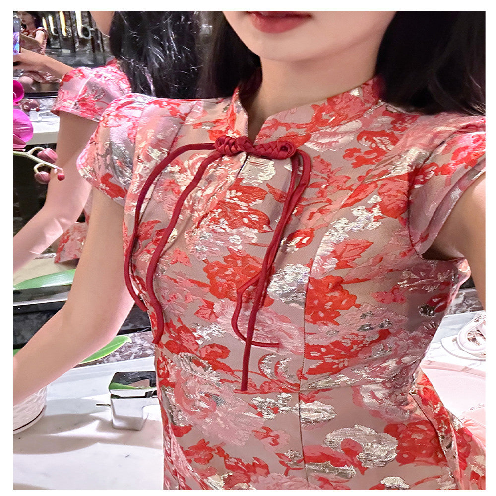 BETTER LS high end embroidered jacquard French retro Chanel style cheongsam dress slim floral short skirt image 7