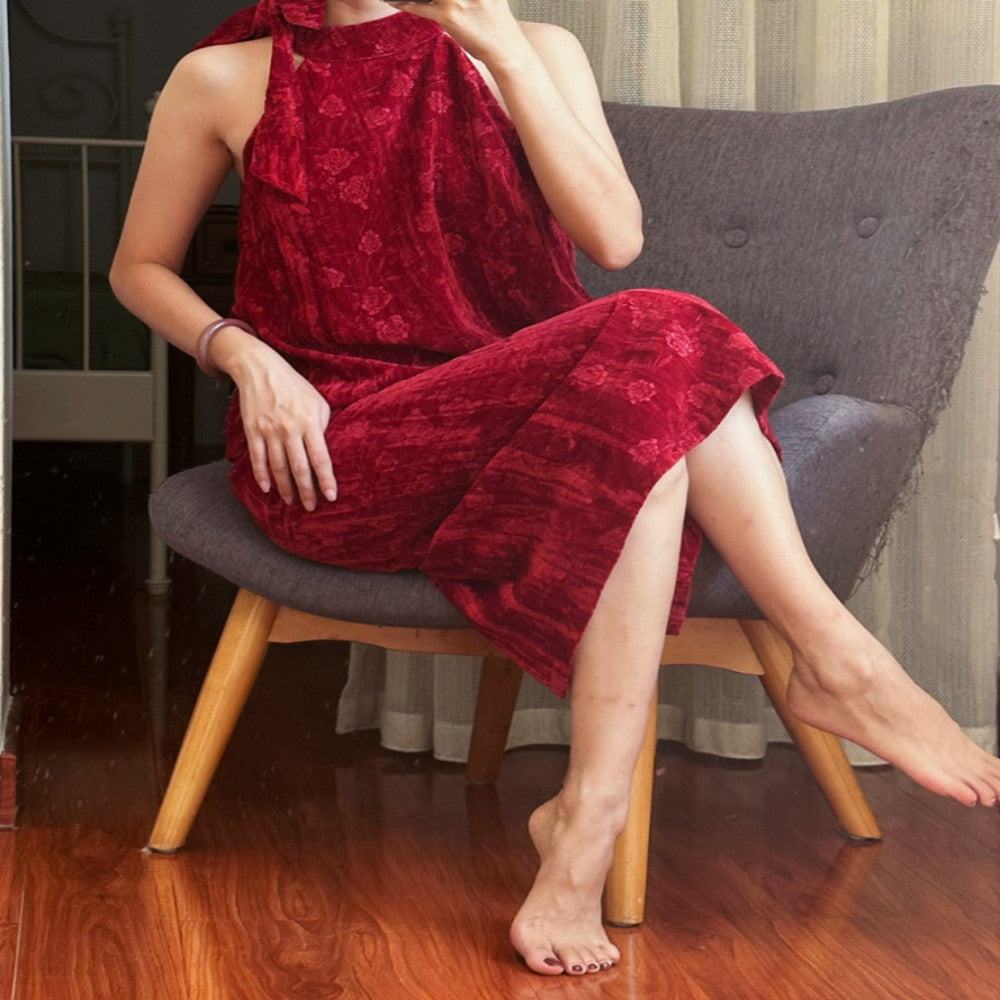 Srose Zhu Ying Retro Red Jacquard Velvet Dress Set New Chinese Style Two Piece Set New image 4