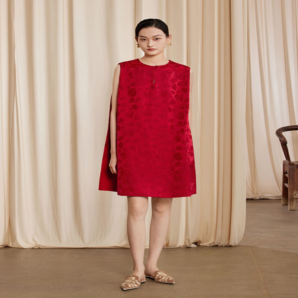 Ruyi Lianyun spring and autumn new jacquard sleeveless retro new Chinese style dress female buttoned national style short skirt image 0