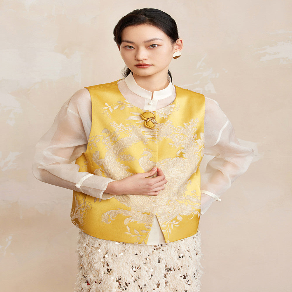 Ruyi Lianyun Huaiyin Double flower jacquard brocade vest women s new Chinese style retro buttoned vest image 1