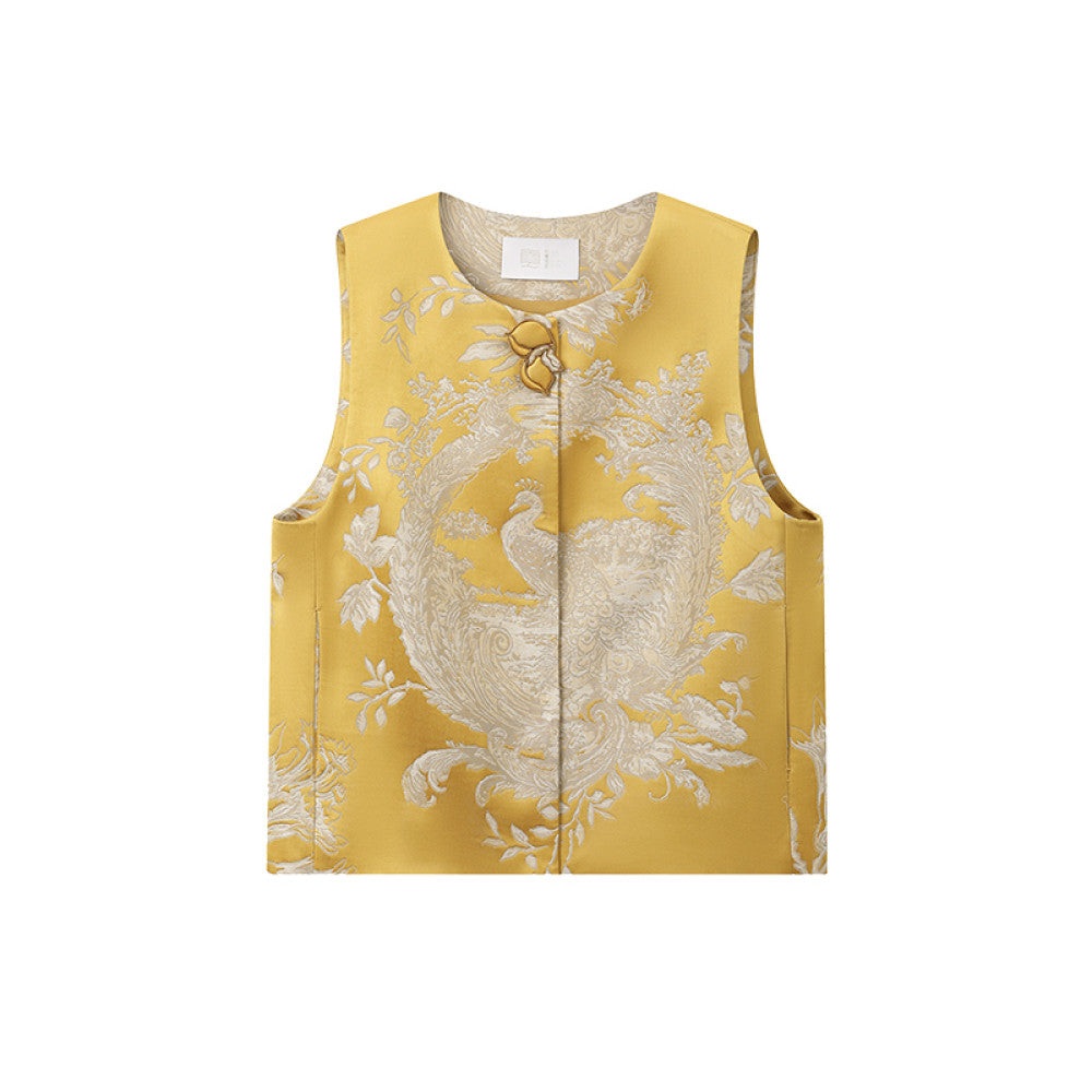 Ruyi Lianyun Huaiyin Double flower jacquard brocade vest women s new Chinese style retro buttoned vest image 10