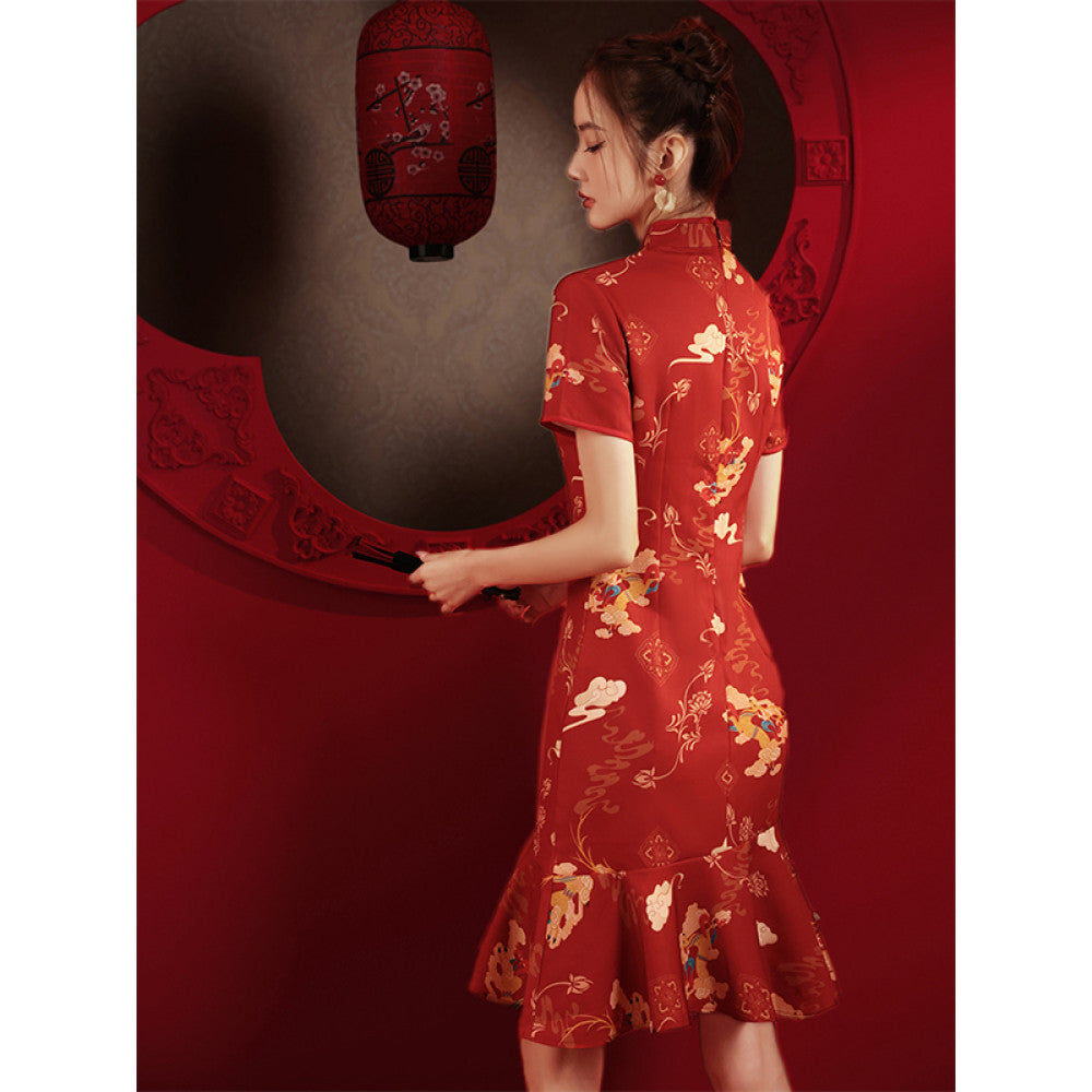China Chic Qipao 2025 New Summer Style Young Red Modified Little Girl s Fish Tail Dress image 5