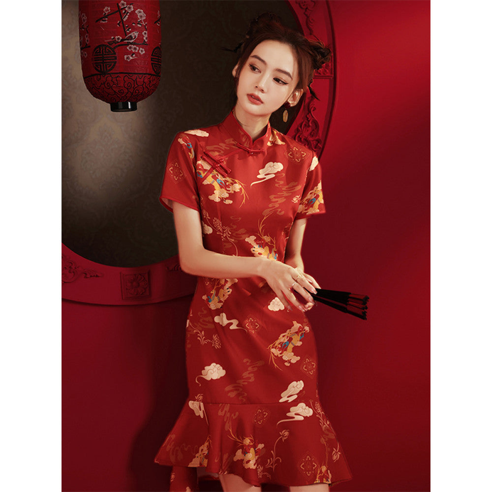 China Chic Qipao 2025 New Summer Style Young Red Modified Little Girl s Fish Tail Dress image 10