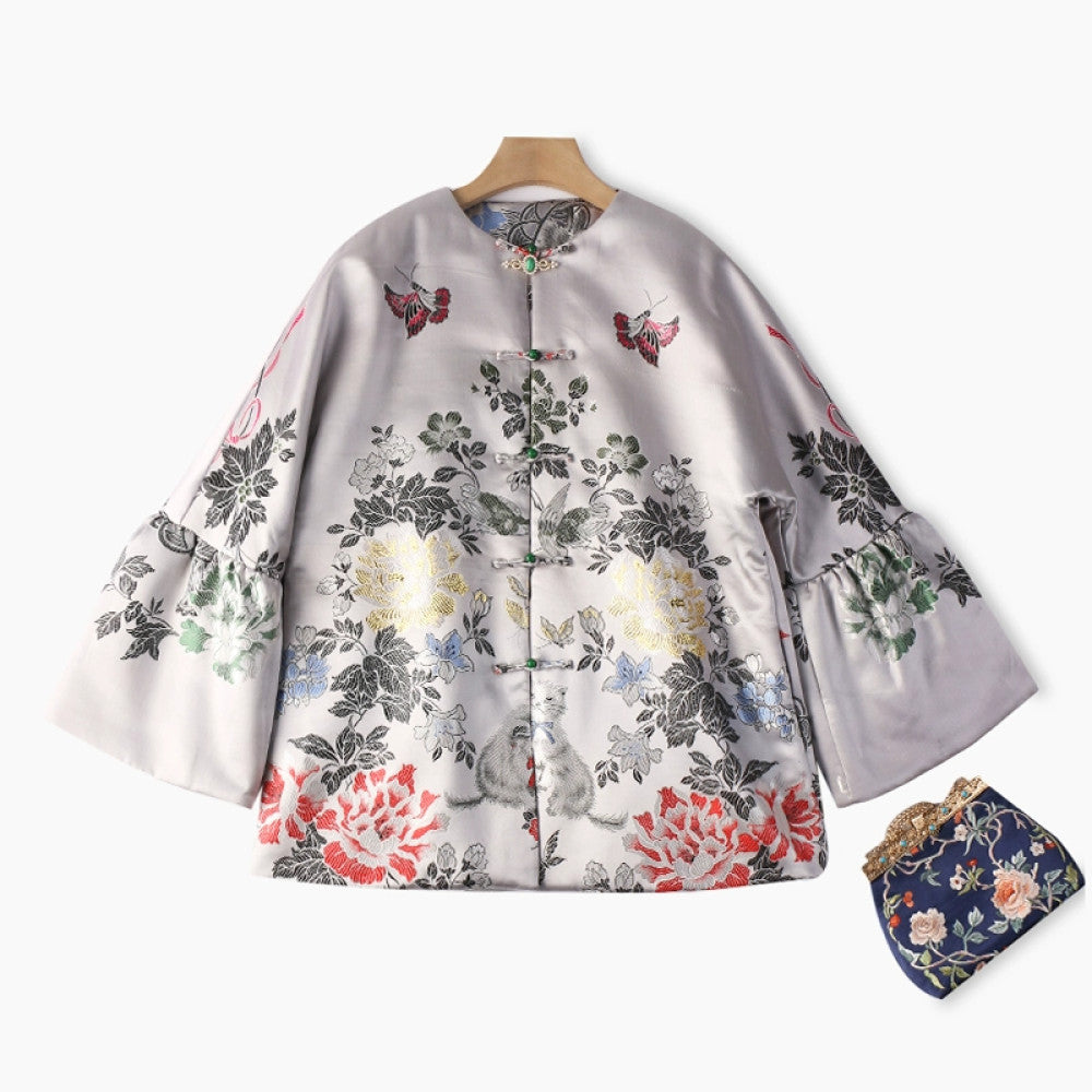 Excluding cost processing price CPP1244 jacquard old satin old fabric retro cotton coat jacket Chinese style jacket winter image 12