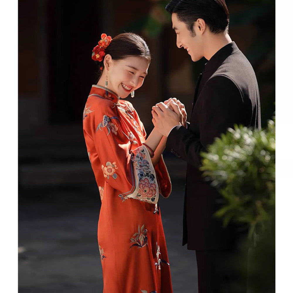 Bride wedding day casual toast dress female new Chinese style morning gown red dress improved cheongsam early autumn image 1