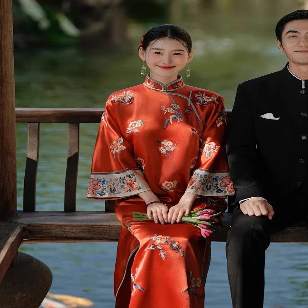 Bride wedding day casual toast dress female new Chinese style morning gown red dress improved cheongsam early autumn image 10