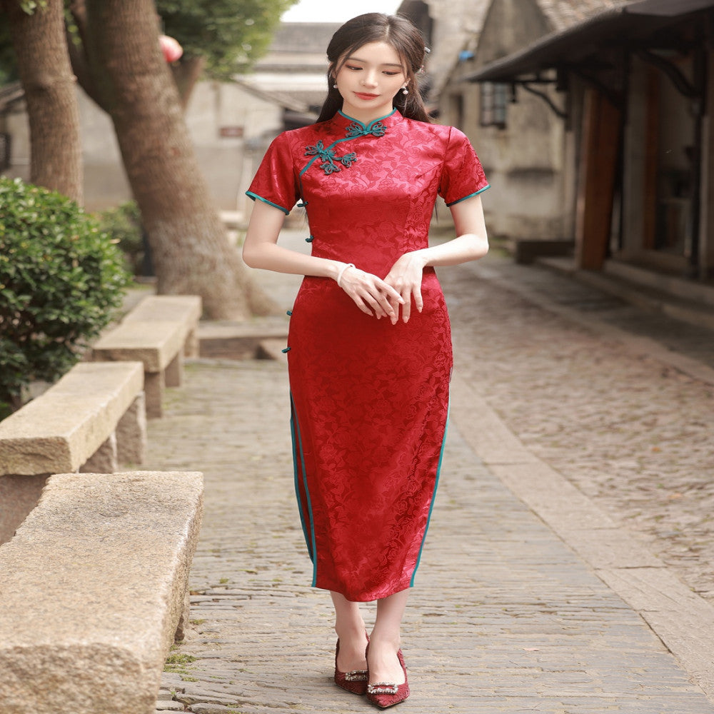 Wanping Guimeng Young style toast dress high end long cheongsam 2025 spring and summer new arrival bride engagement certificate daily image 3