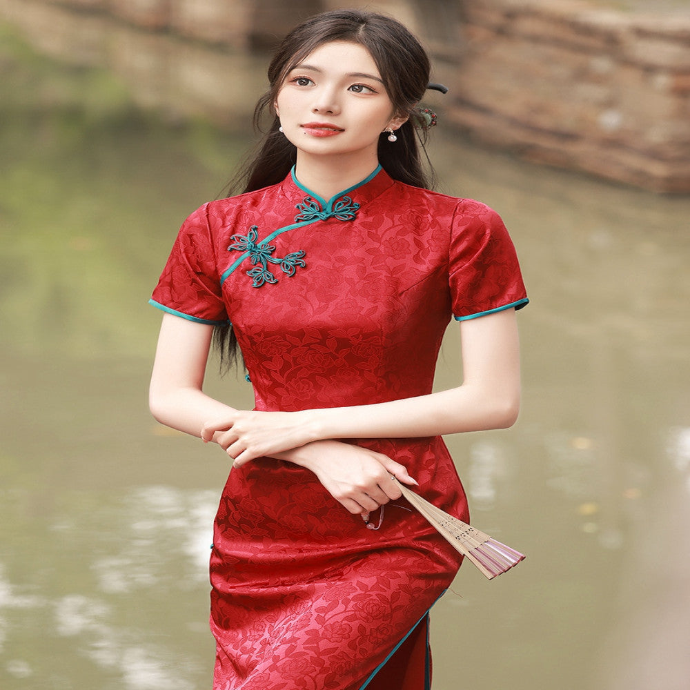 Wanping Guimeng Young style toast dress high end long cheongsam 2025 spring and summer new arrival bride engagement certificate daily image 0