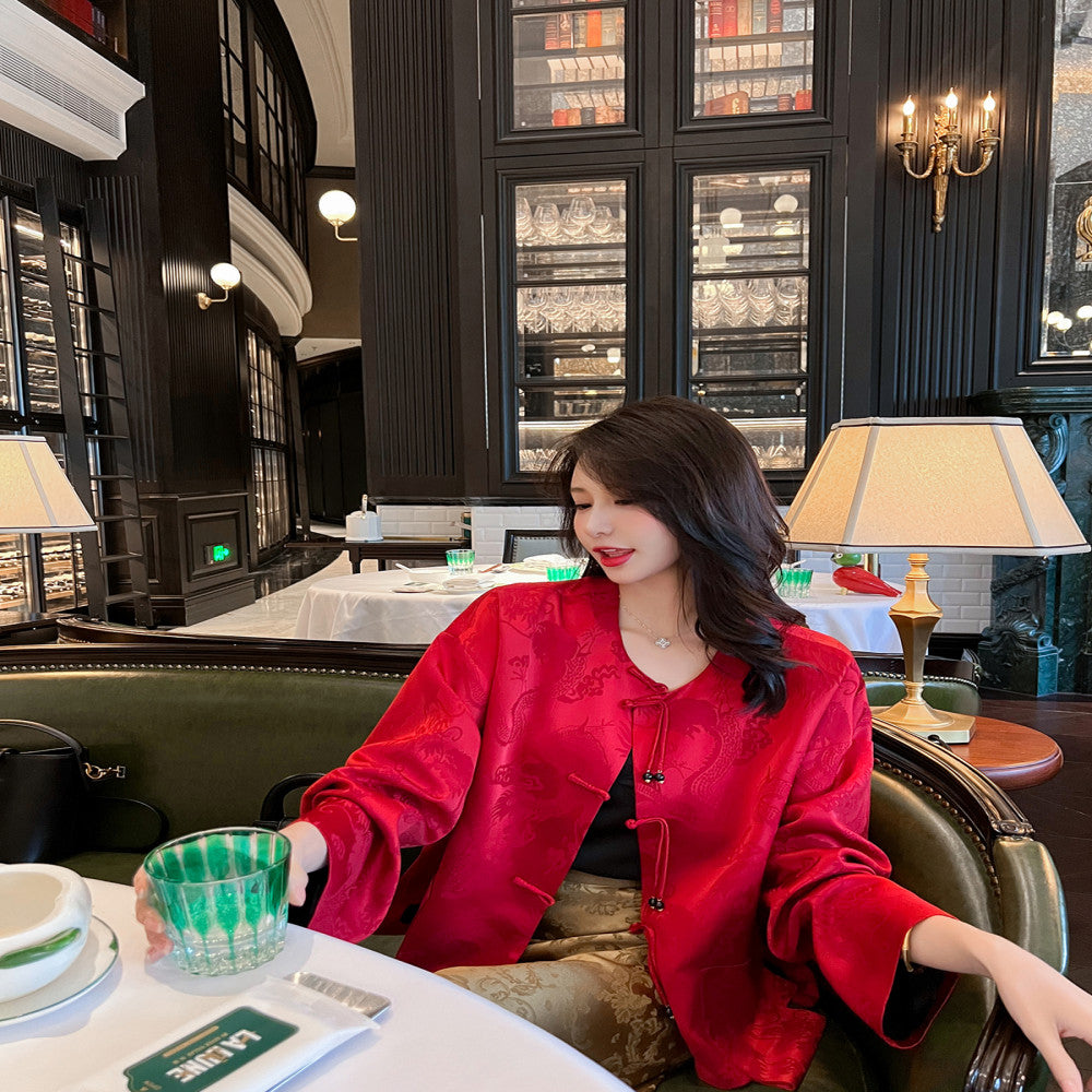 New Chinese style national style buttoned jacket for women in spring and autumn with a high end temperament and retro jacquard improved Tang style top image 0