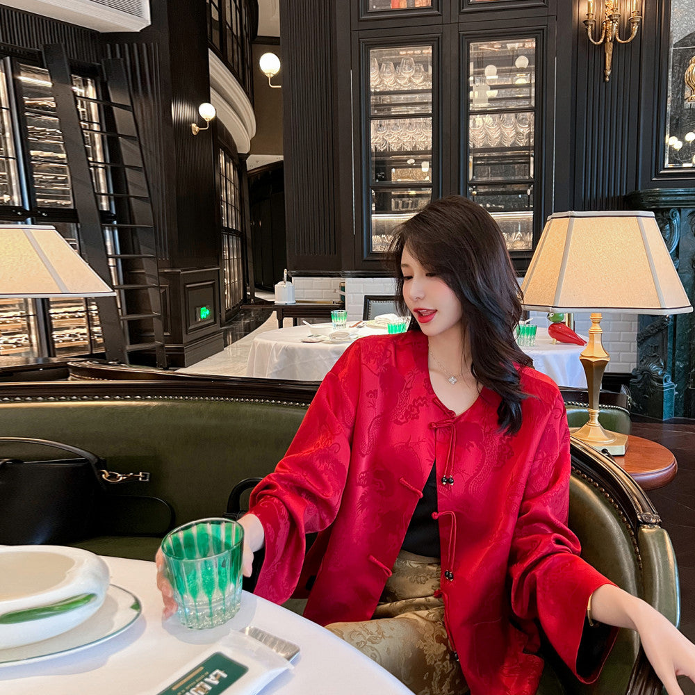 New Chinese style national style buttoned jacket for women in spring and autumn with a high end temperament and retro jacquard improved Tang style top image 8