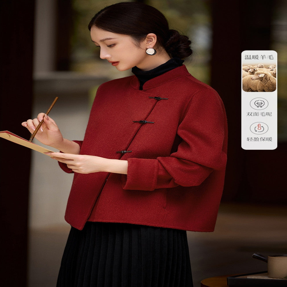 XWI Xinwei New Chinese style red double sided woolen coat for women s autumn and winter wedding dresses suitable for daily wear image 6