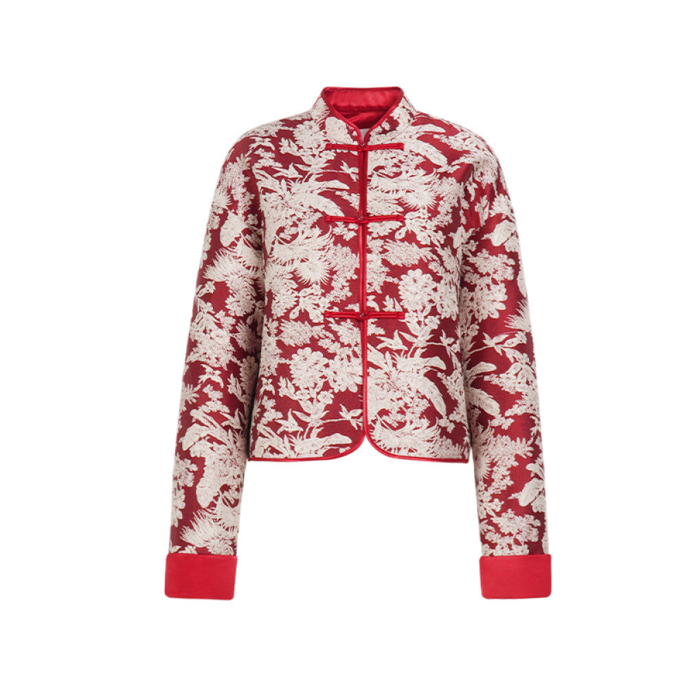 Happy wish new Chinese style naivee Nawei 25 autumn and winter red double breasted jacquard New Year short jacket for women image 17