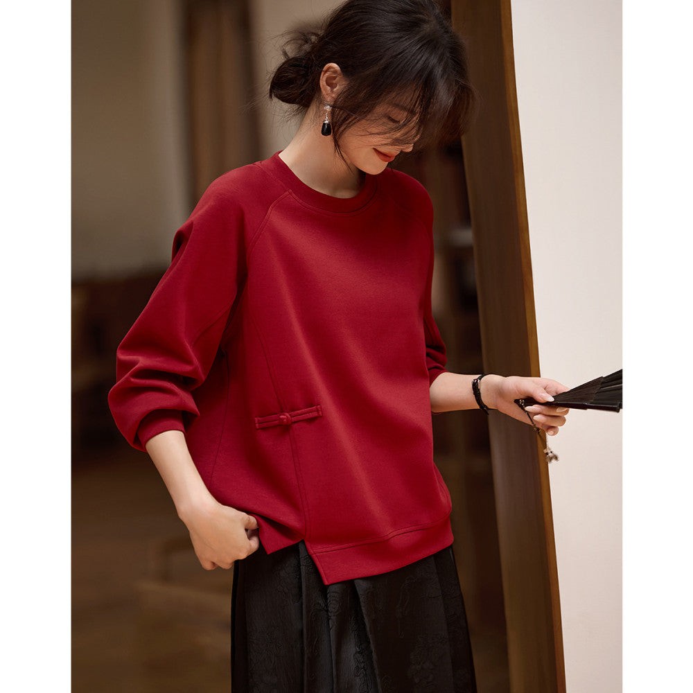 XWI Xinwei New Year Red Benming Year New Chinese Style Sweater Women s 2024 Autumn New Round Neck Pullover Top image 14