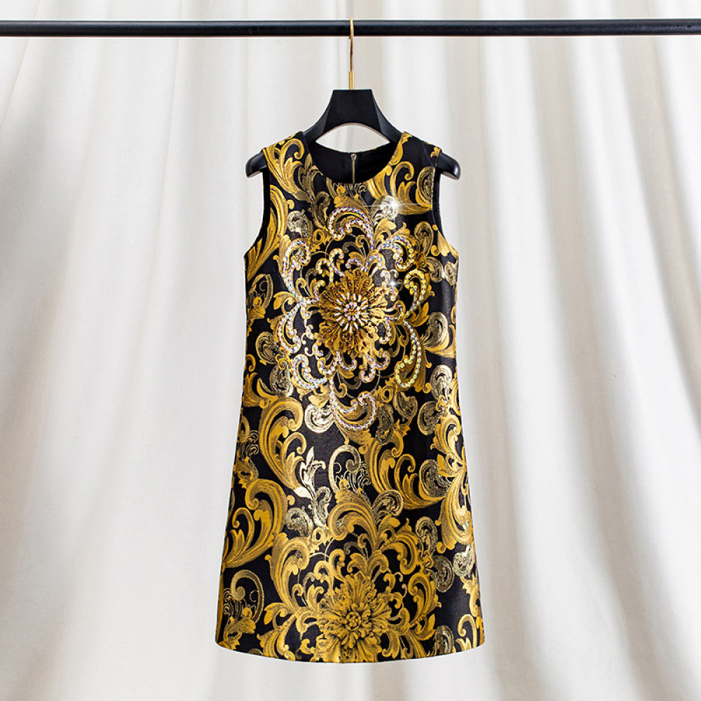 Heavy version Beaded sequins early autumn embroidered jacquard sleeveless dress female summer rich lady western style vest dress image 11