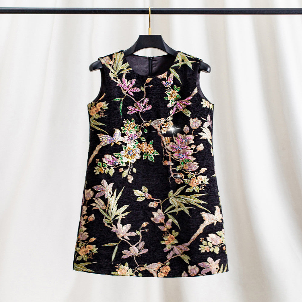 Heavy industry nail bead Winter skirt women s new Chinese style embroidery jacquard sleeveless dress Spring and Autumn vest vest skirt image 0