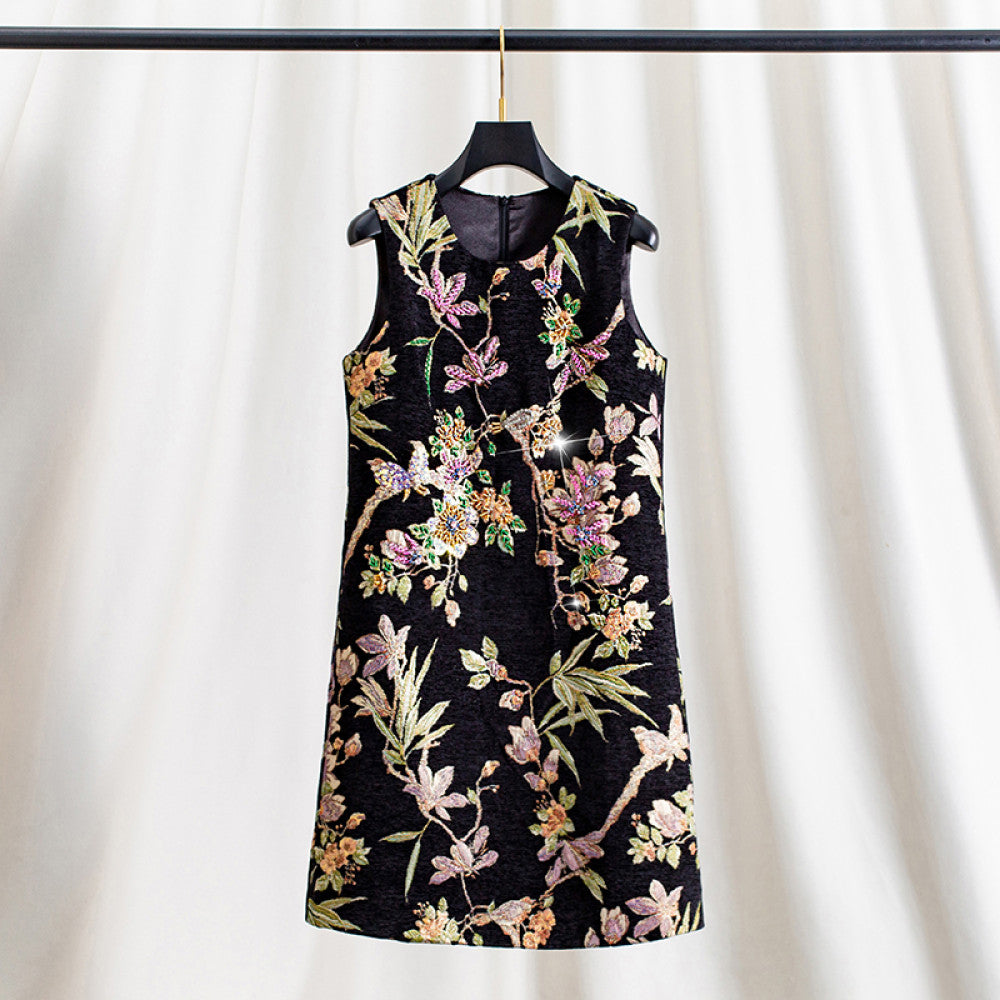 Heavy industry nail bead Winter skirt women s new Chinese style embroidery jacquard sleeveless dress Spring and Autumn vest vest skirt image 15