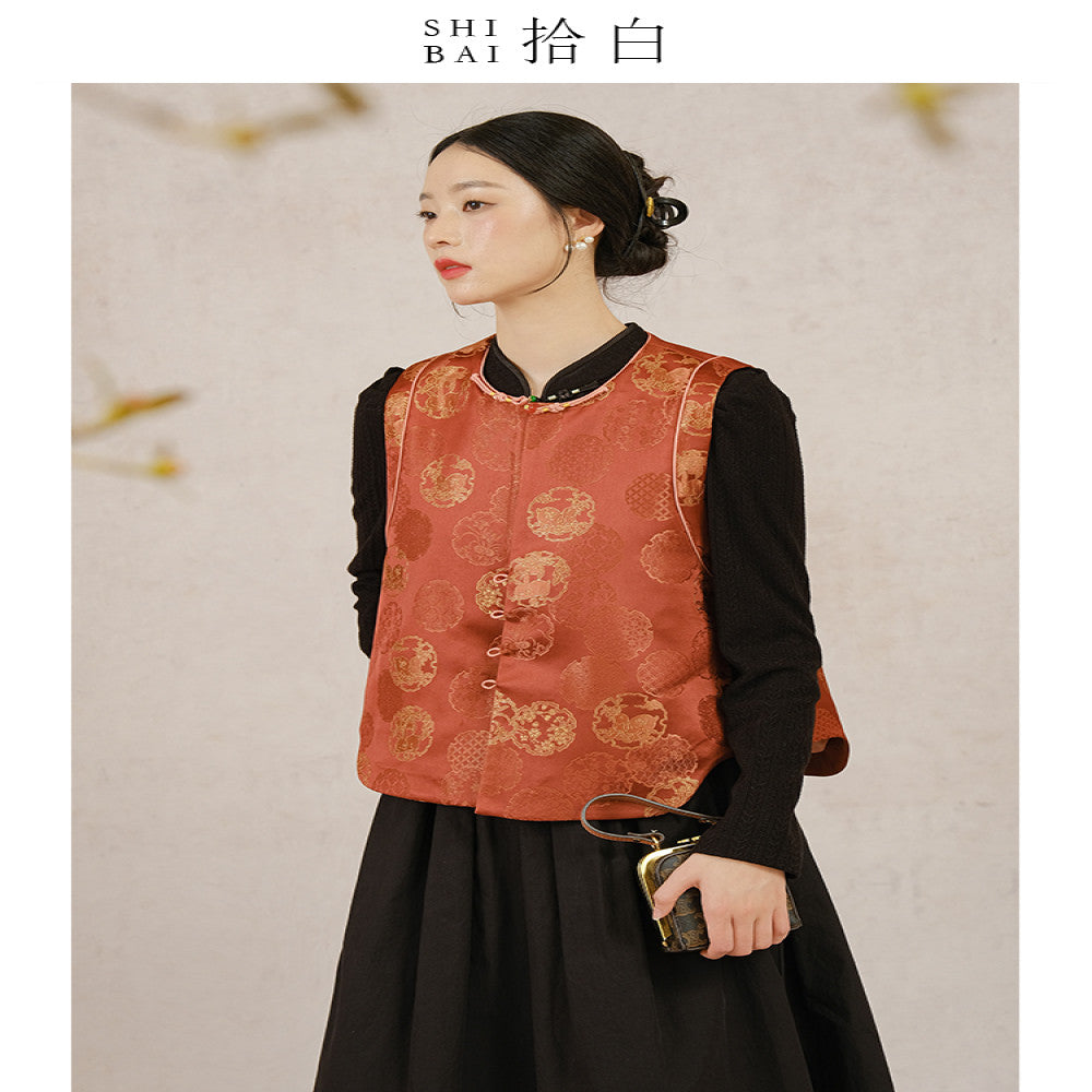 SHIBAI s new Chinese style vest for women in spring and autumn original design Chinese style woven brocade jacquard buckle vest image 14