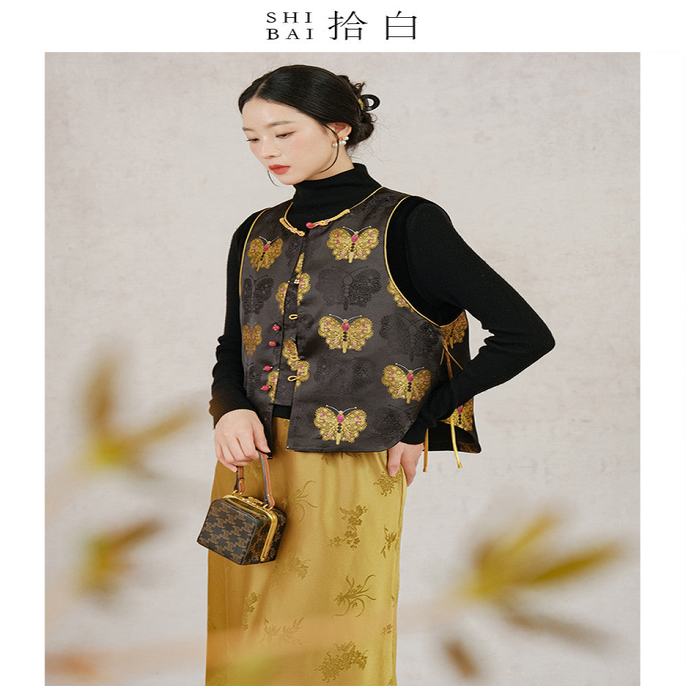 SHIBAI s new Chinese style vest for women in spring and autumn original design Chinese style woven brocade jacquard buckle vest image 19