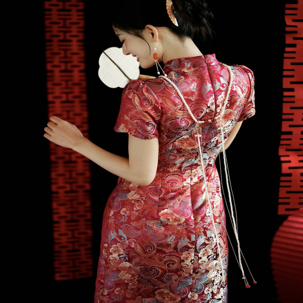 Moye New Chinese Style Yuexi Red Embroidered Jacquard High end Cheongsam Engagement Wedding Bridal Toast Dress image 0