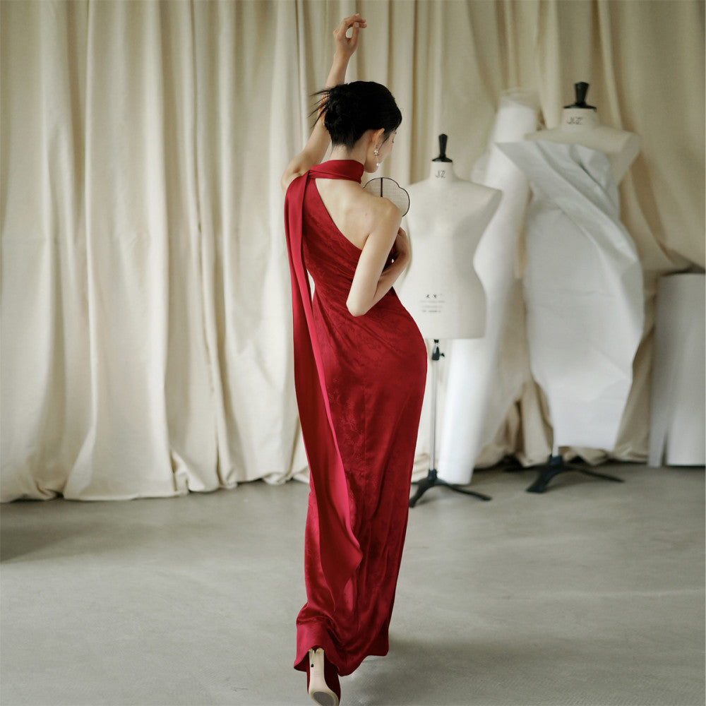 Moye New Chinese Style Pianran Red Jacquard Ribbon Morning Gown Knot Bridal Toast Dress Engagement Banquet Coming of Age Ceremony image 9
