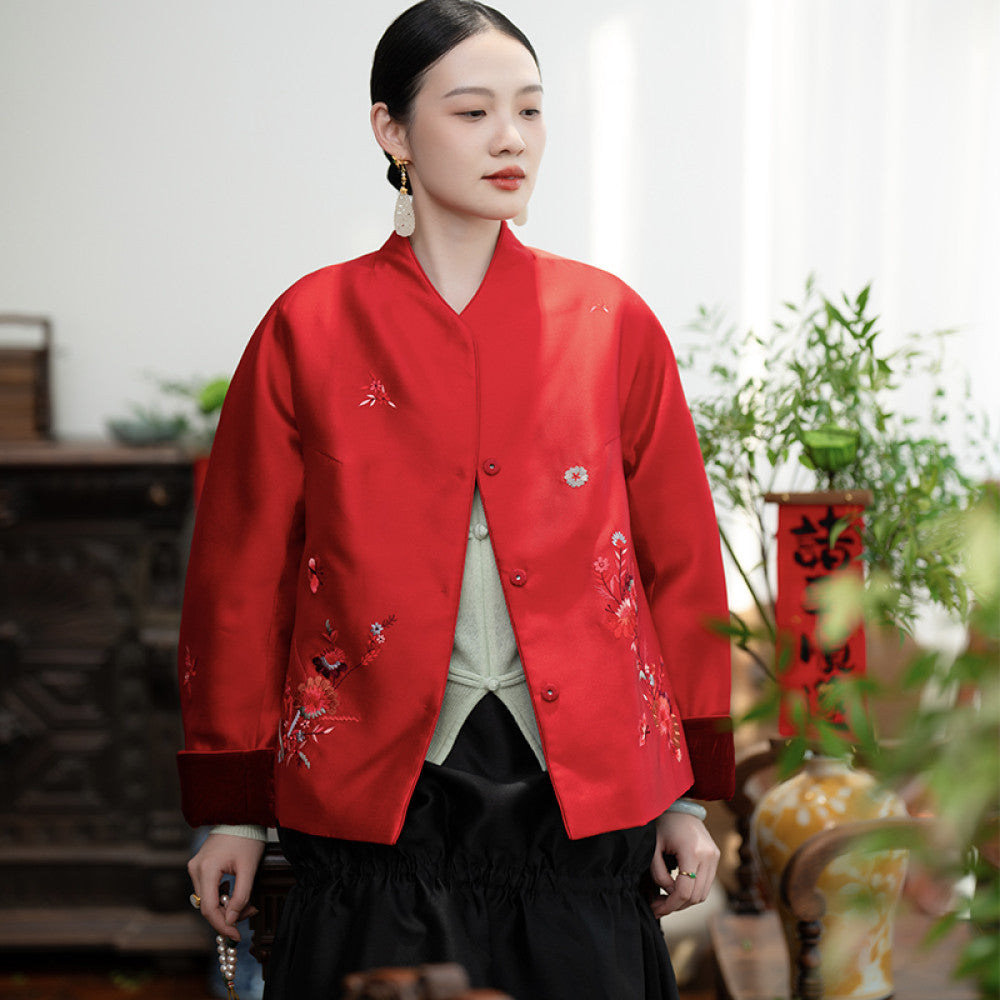 2024 New Product PCY2063 New Year s Collection Chinese Embroidered Coat Retro Small Shirt Autumn Winter Cotton Coat Cotton Coat image 6