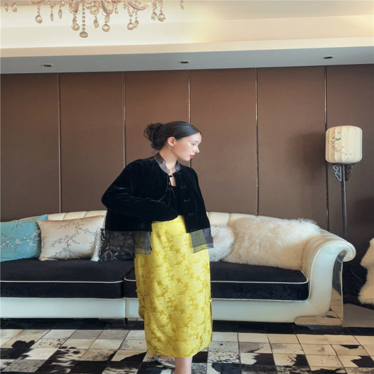 ASAYA3912: Golden Jacquard High-Waist Skirt ✨