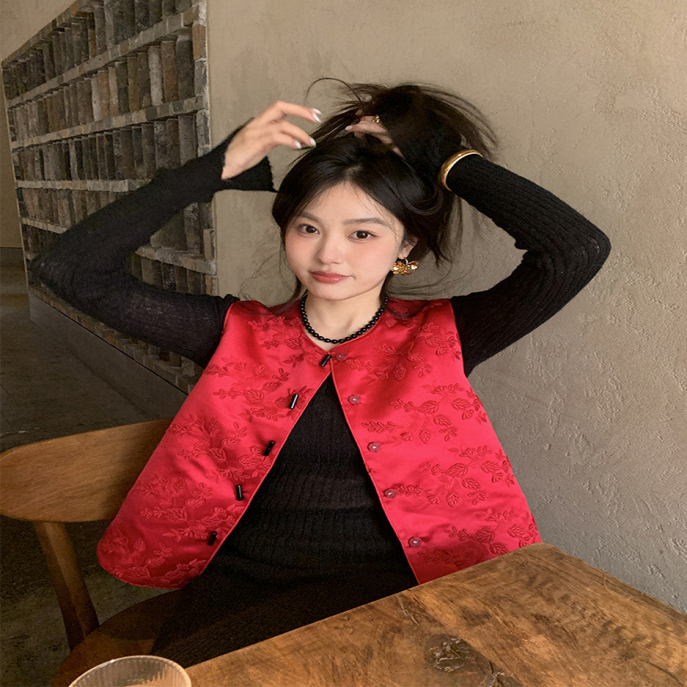 Princess Jin an RARE ME New Style Western Style Chinese Style Two Sided Wearing Silk Embroidered Vest Women s Clothing image 1