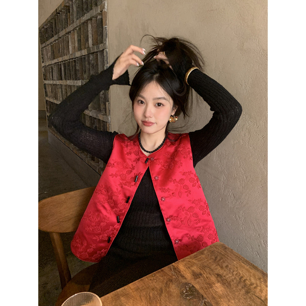 Princess Jin an RARE ME New Style Western Style Chinese Style Two Sided Wearing Silk Embroidered Vest Women s Clothing image 7